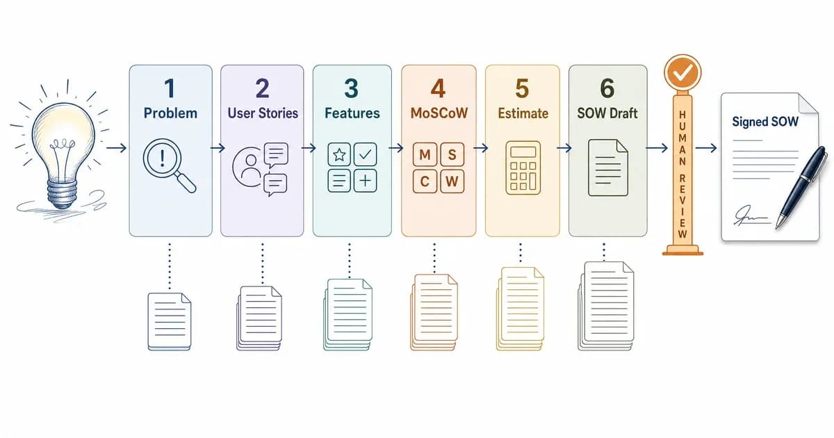 Cara Menentukan Lingkup Proyek Web App dengan AI: Rantai 6 Prompt yang Kami Gunakan (Dari Ide ke SOW)