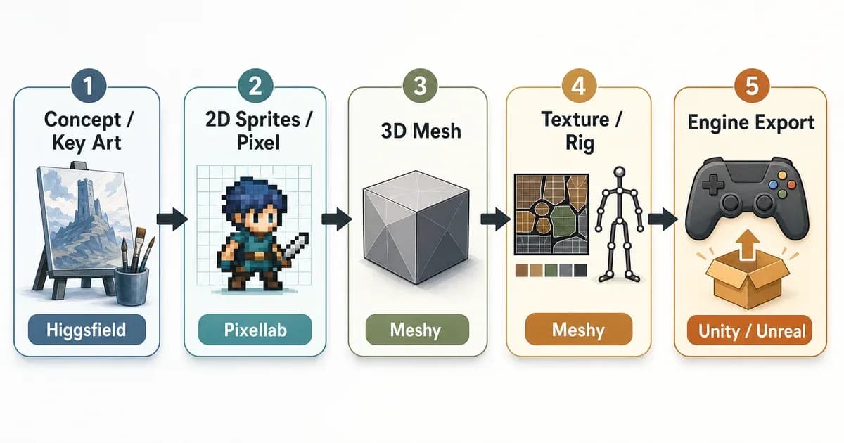Meshy vs Higgsfield vs Pixellab: Probé los 3 para Mapear el Pipeline de Arte con IA (2026)