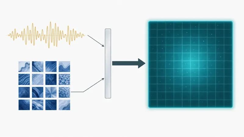 Architectuurdiagram zonder encoder: ruwe audio en beeldpatches worden direct geprojecteerd in de Gemma 4 12B embeddingsruimte