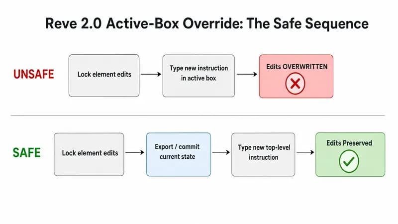 Diagramma a due percorsi che mostra come un prompt nella casella attiva sovrascrive le modifiche salvate rispetto all'ordine sicuro di esportazione prima
