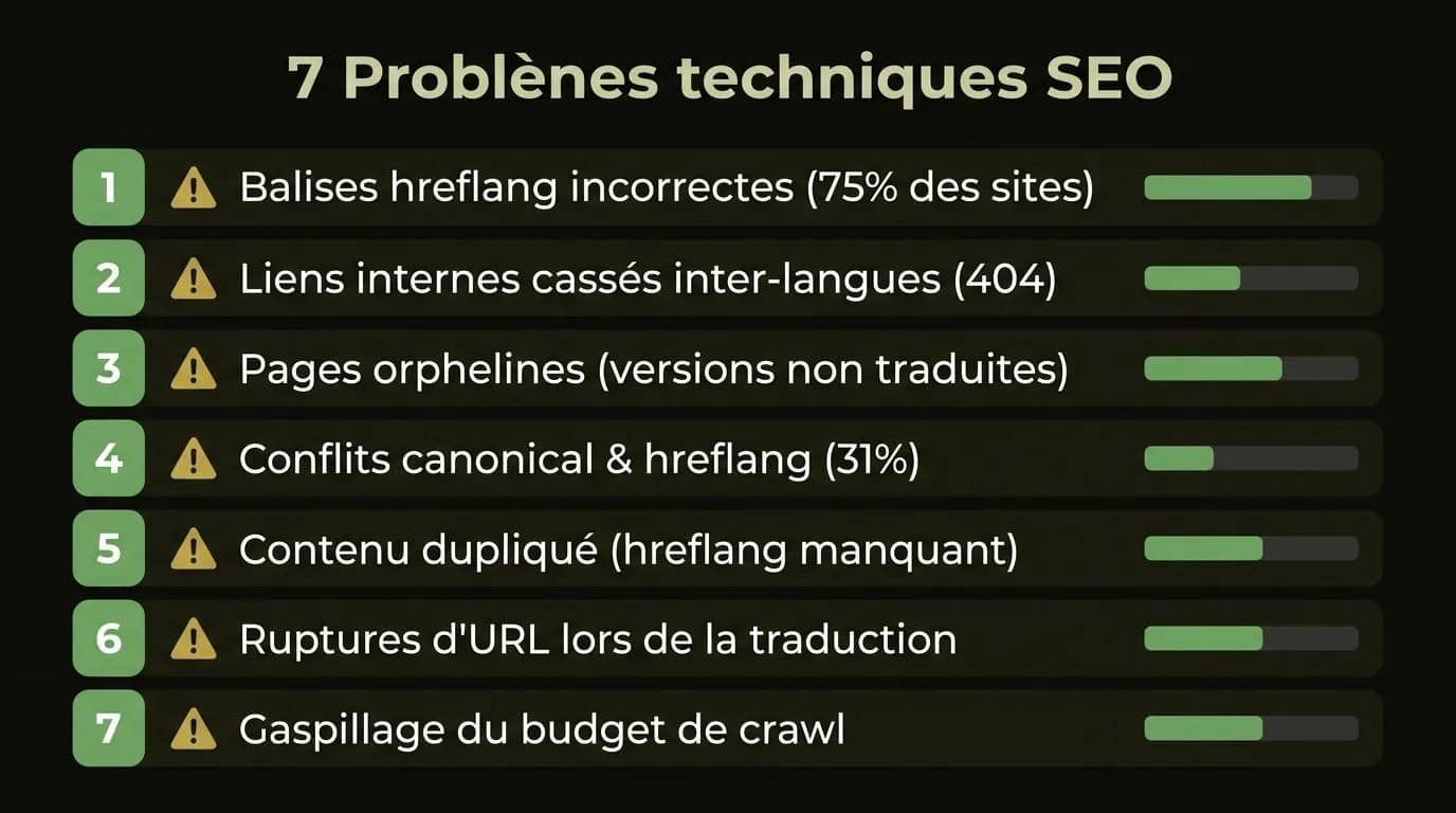 Les 7 plus grands problèmes techniques SEO sur les sites multilingues en infographie