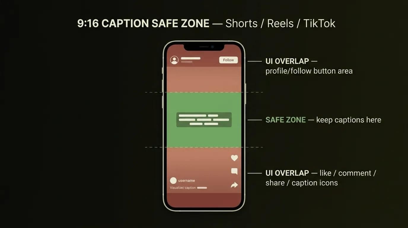 Trygg sone for tekst i 9:16 for Shorts, Reels og TikTok