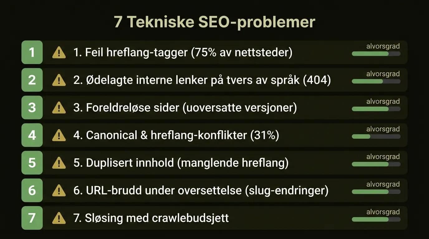 De 7 største tekniske SEO-problemene på flerspråklige nettsteder som infografikk