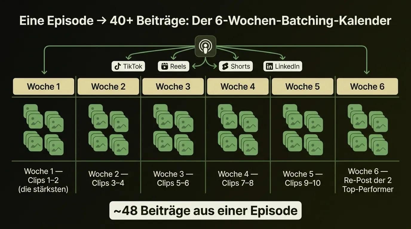 Sechs-Wochen-Postingkalender: eine Podcast-Episode wird zu 40+ Social-Clips