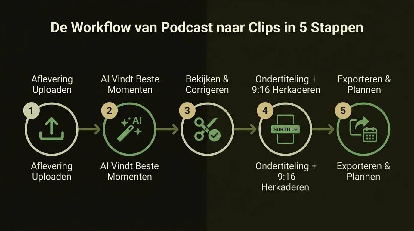 Podcastclips maken voor social media met AI: de workflow van aflevering naar clips in vijf stappen