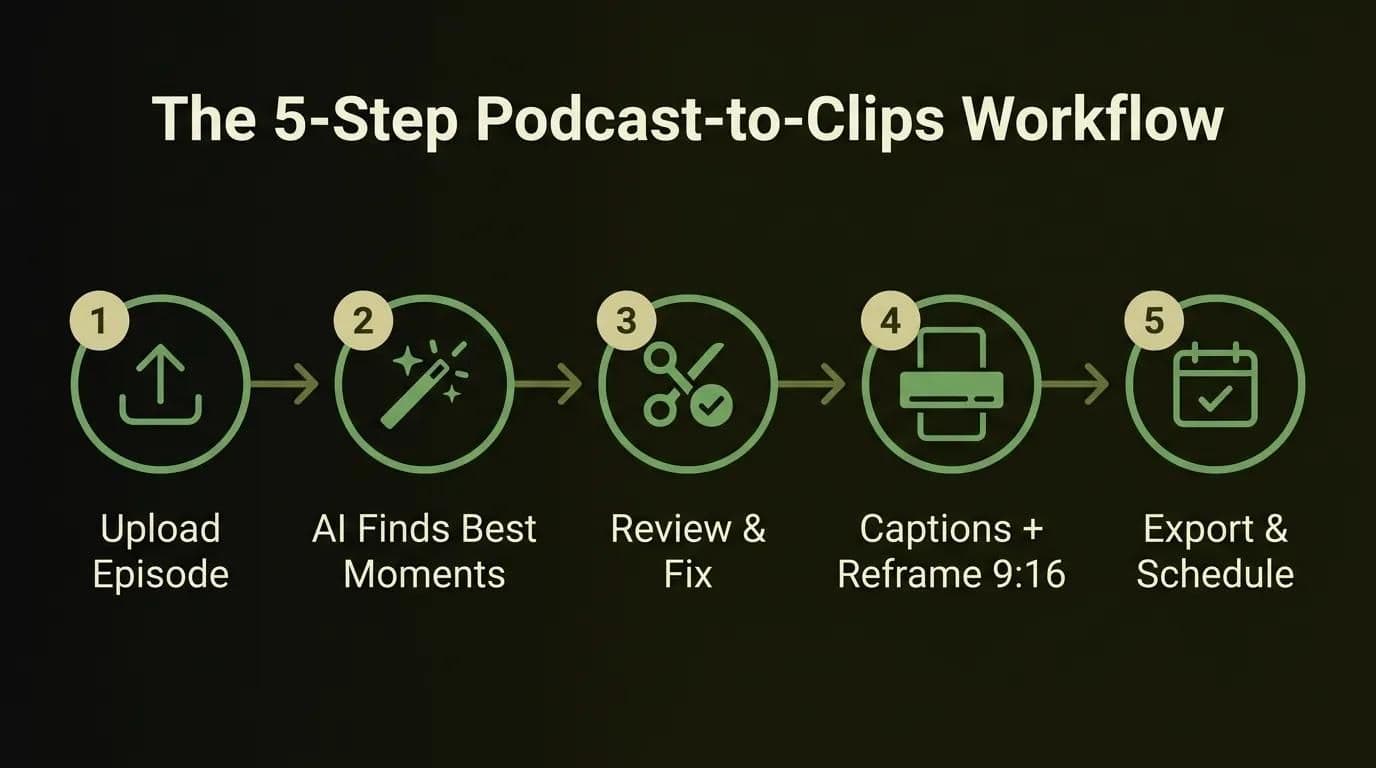 How to make podcast clips for social media with AI: the five-step episode-to-clips workflow