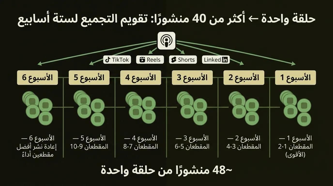 تقويم نشر لستة أسابيع يحوّل حلقة بودكاست واحدة إلى أكثر من 40 مقطعًا اجتماعيًا