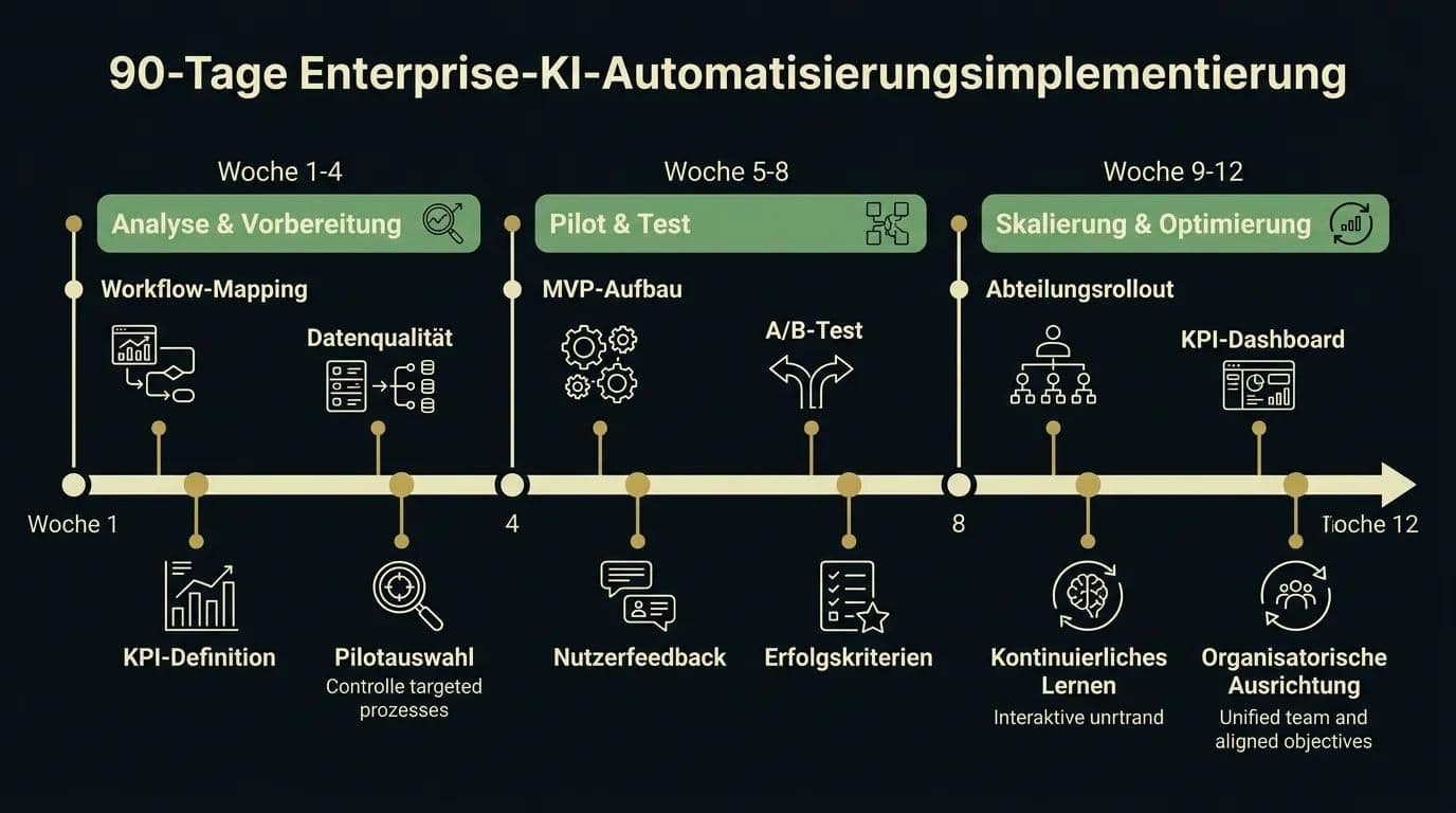90-Tage Enterprise-KI-Workflow-Automatisierungs-Roadmap: Prozessanalyse, Pilotprojekt und Skalierungsphasen