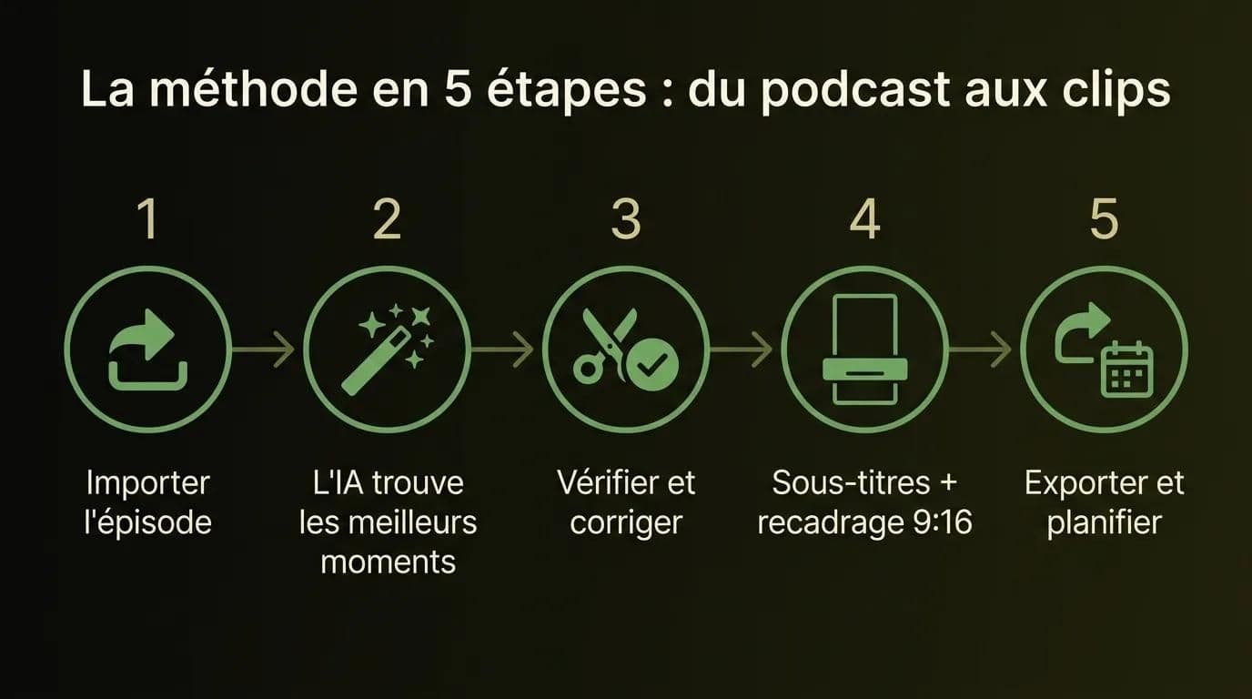 Comment créer des clips de podcast pour les réseaux sociaux avec l'IA : la méthode en cinq étapes, de l'épisode aux clips