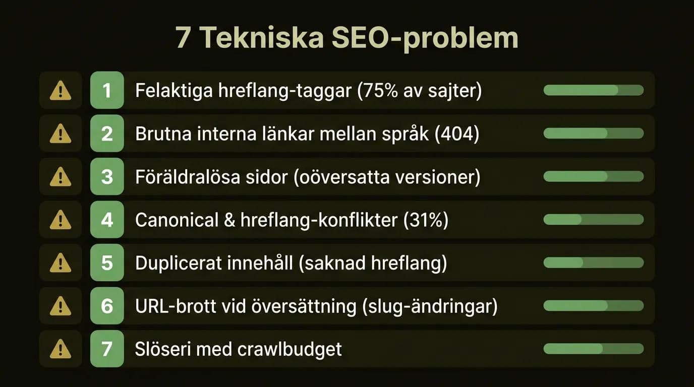 De 7 största tekniska SEO-problemen på flerspråkiga webbplatser som infografik