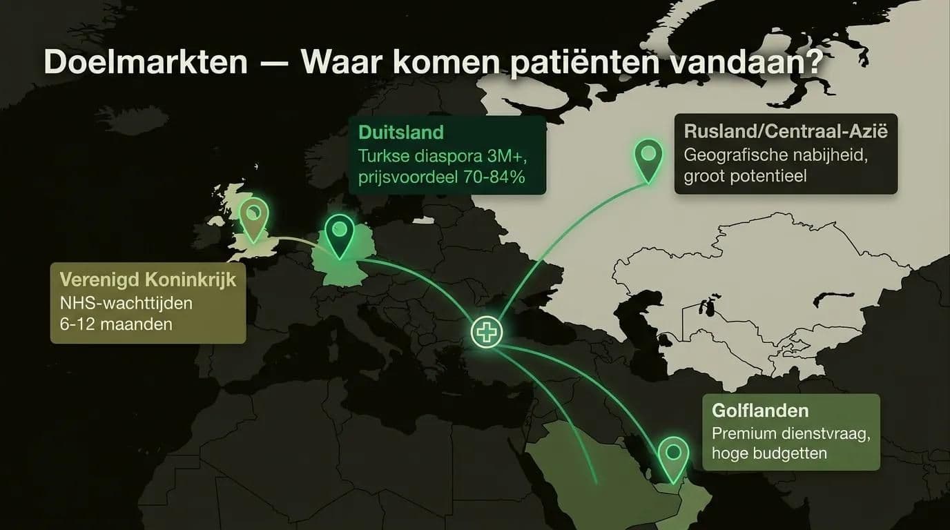 Kaart doellanden medisch toerisme — Duitsland, VK, Golflanden en Rusland als patiëntenbronnen