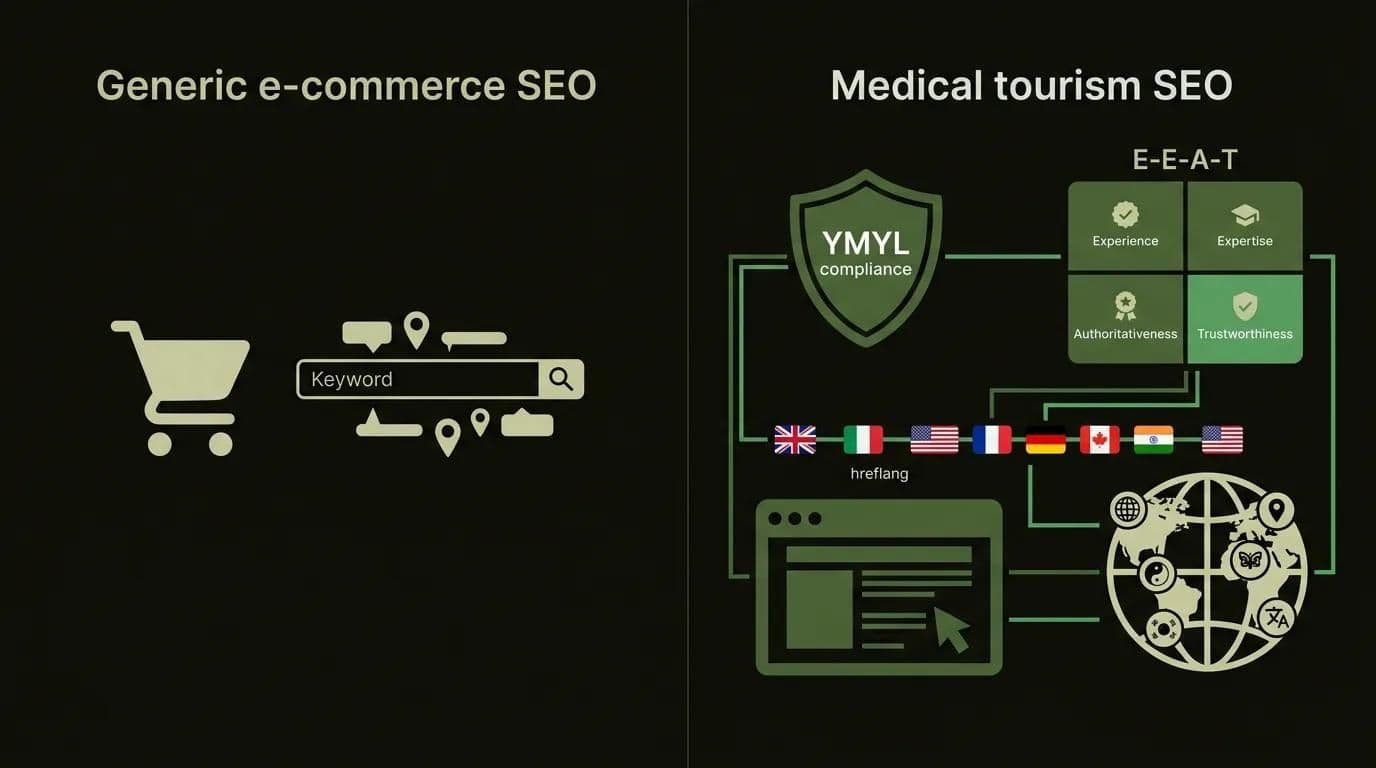 SEO voor medisch toerisme vs gewone SEO: YMYL-compliance, E-E-A-T signalen en meertalige architectuur