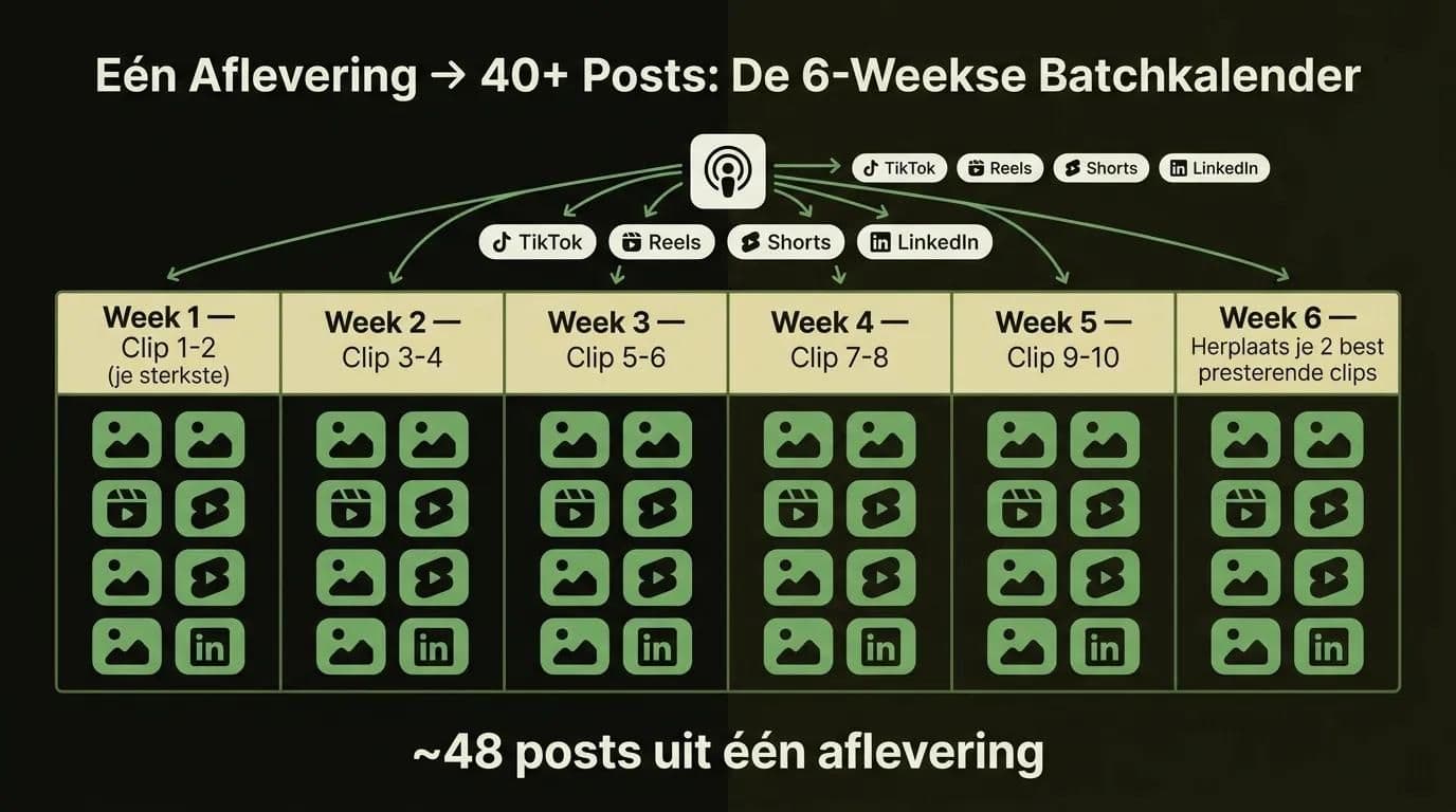 Zesweekse plankalender die van één podcastaflevering 40+ social clips maakt